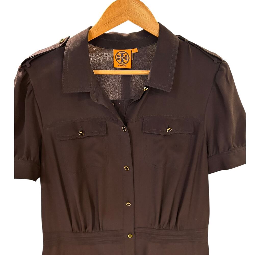 TORY BURCH Black Gennifer Military Utility 100% Silk Mini Dress Women's Size 14 - Picture 8 of 12